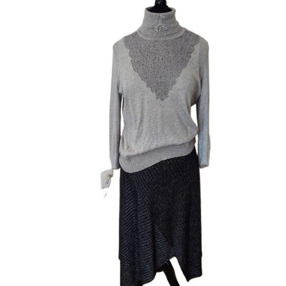 Simply Vera Vera Wang Sz XL Metallic Grey Turtle Neck Sweater